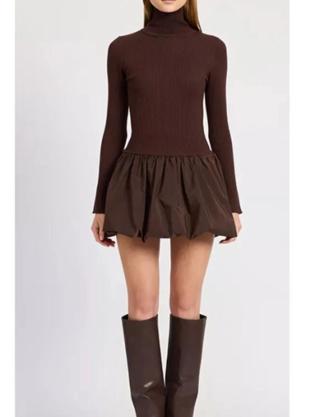 Anthropologie En Saison Giovanna Mixed Media Mini Dress in Brown NWT L